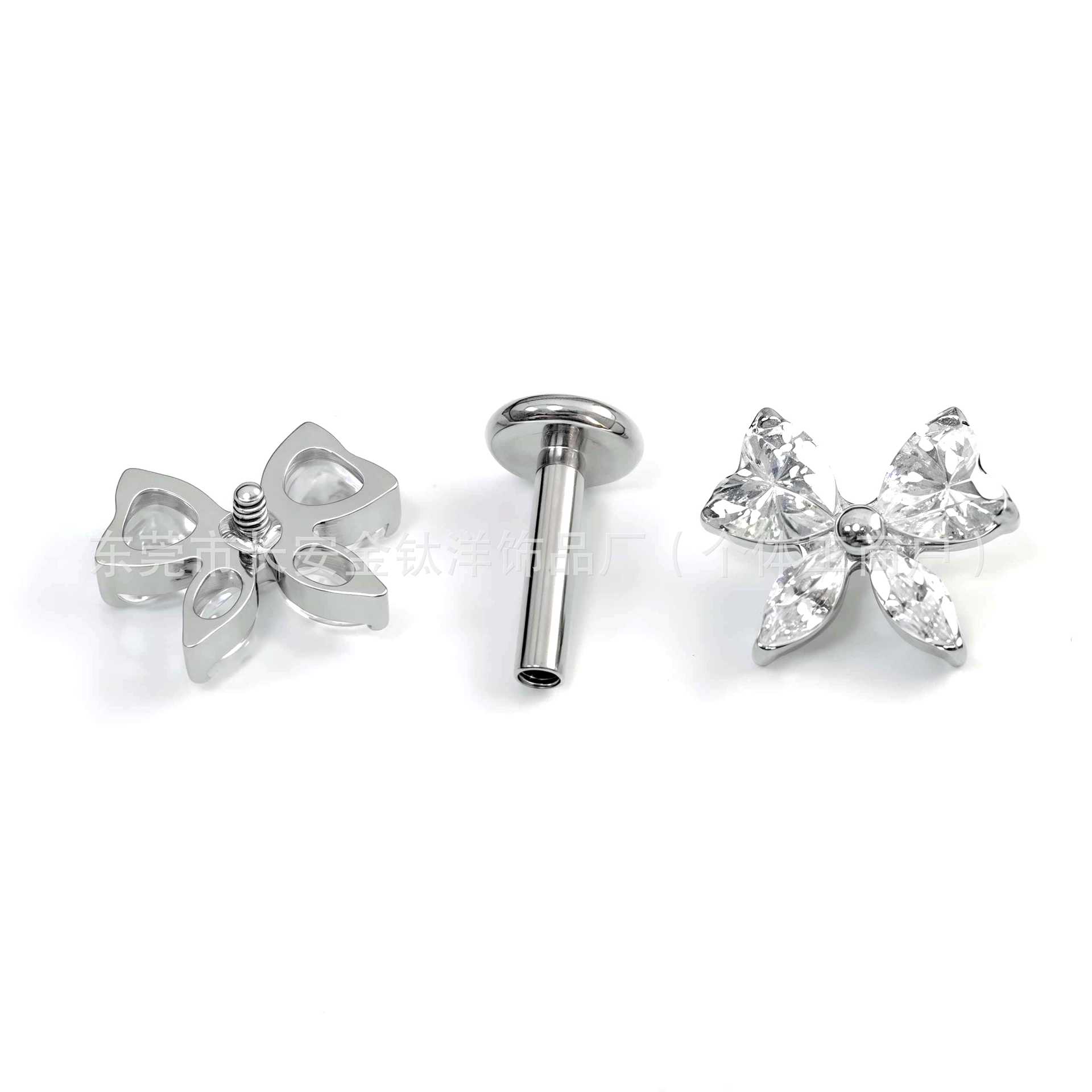 F136 Titanium Heart-Shaped Butterfly Zircon Earrings Cochlear Studs G23 Titanium Alloy Cartilage Earring - Image 3