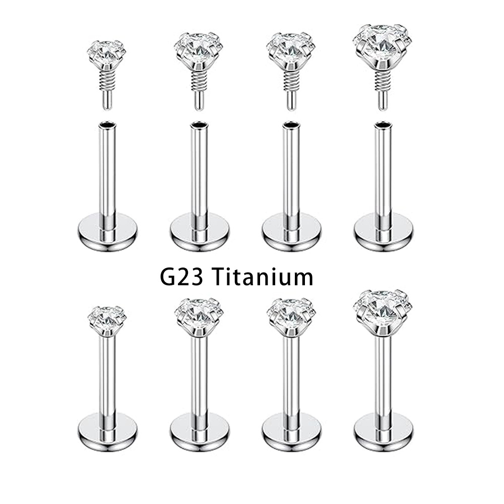G23 Titanium Labret Stud with Zircon Gem - Internal Thread Ear Bone Cochlear Flat Bottom Lip Piercing Jewelry 1 Piece - Image 5