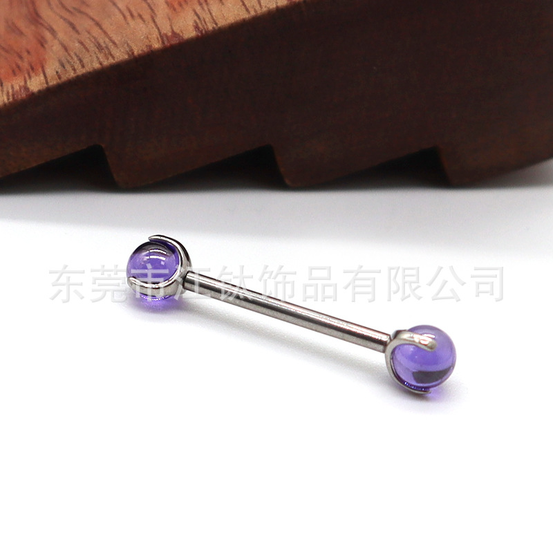 F136 Titanium Nipple Nail Tongue Nail Three Claw Embryo Ball Zircon Internal Teeth Straight Rod Cross-Border G23 Titanium Alloy Body Piercing Jewelry - Image 4