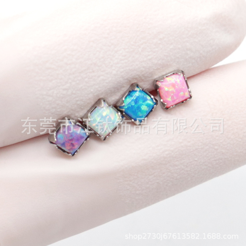 F136 Titanium Earring Square Sugar Opal Lip Nail G23 Titanium Alloy Body Piercing Jewelry Ear Stud - Image 3