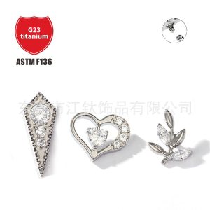 G23 Titanium Heart Zircon Ear Bone Stud Cartilage Piercing Jewelry 14G