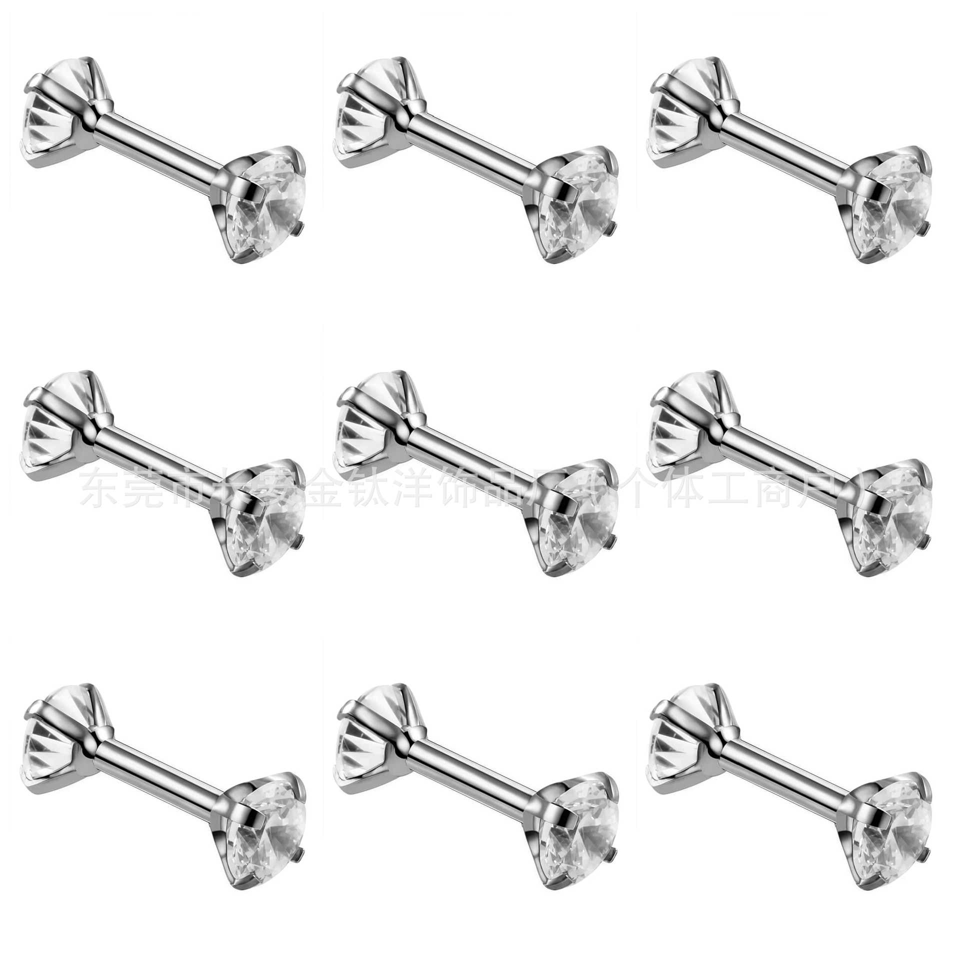 F136 Titanium Inner Tooth Double-Ended Zircon Straight Rod Earring Lip Nails Ear Bone Nails G23 Titanium Alloy Body Piercing Jewelry - Image 4