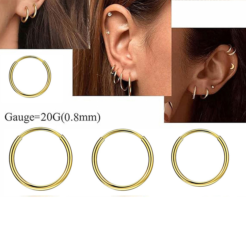 Stainless Steel Gold Coil Earrings – Star Shape Hoop Earrings for Men Women – 1.2mm 1.6mm 2.5mm - Image 2