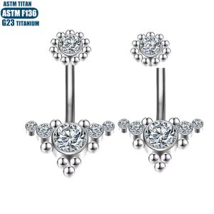 F136 Titanium Perforated Navel Ring Diamond Solder Ball Inner Spiral Curved Barbell Belly Button Jewelry Silver 1.6*10mm