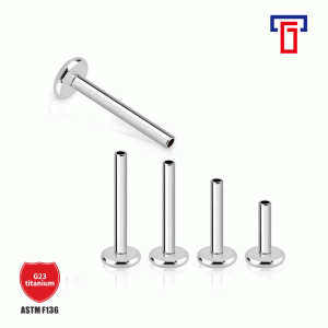 G23 Titanium Custom Flat Bottom Labret Stud Lip Piercing Jewelry - 1.2mm Gauge x 4mm Length x 0.9mm Disc