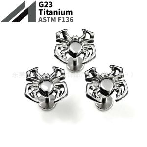 F136 Titanium Hollow Spider Animal Internal Thread Ear Stud Cochlear G23 Titanium Alloy Body Piercing Jewelry Ear Bone Stud