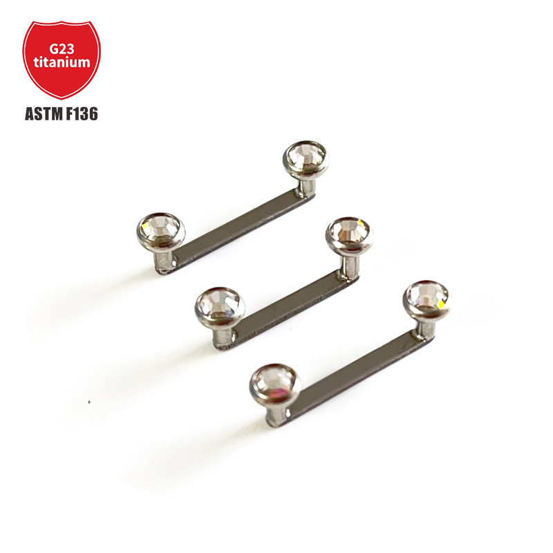 G23 Titanium Buried Nail Lock Bone Nail Inlaid Czech Diamond Titanium Alloy Piercing Jewelry Double-Headed Right Angle Skin Implant Nail - Image 2
