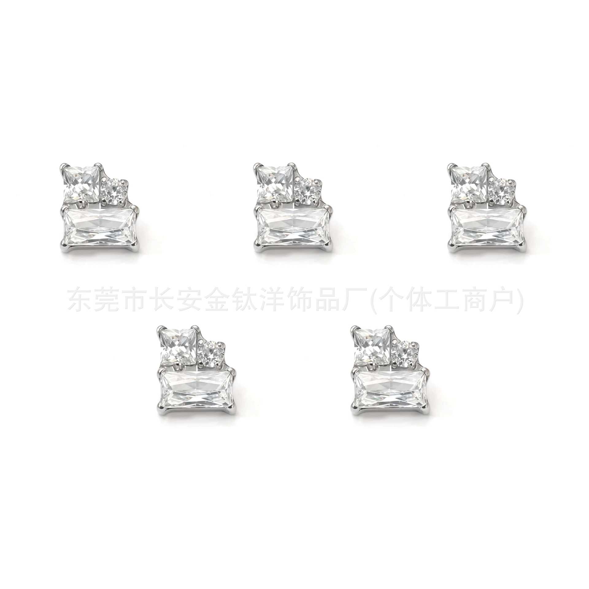 F136 Titanium L-Shaped Square Zirconia Lip Nose Ear Stud - G23 Titanium Alloy Body Piercing - Image 5