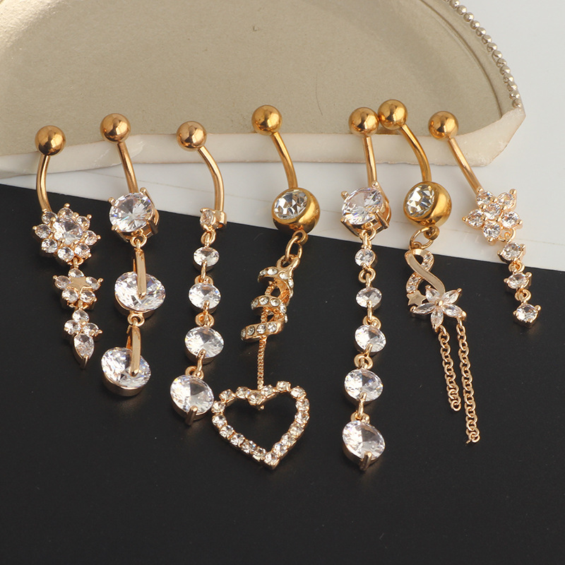 Classic Stainless Steel Navel Ring Set 7-Piece Belly Button Rings Body Piercing Jewelry - Image 2