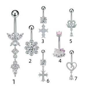 Cross-Border E-Commerce New Heart-Shaped Navel Nail Cross Pink Navel Ring Water Drop Pendant Belly Ring Body Piercing
