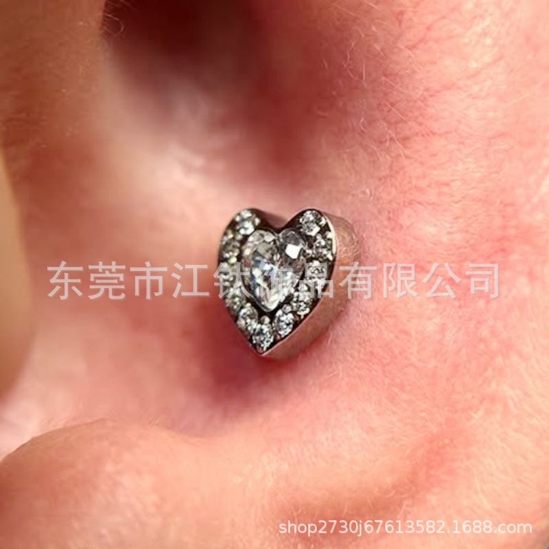 G23 Titanium Heart-Shaped Ear Stud with Multicolor Zircon - ASTM F136 Titanium Alloy Body Piercing Jewelry - Image 4