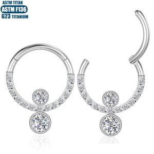 F136 Titanium Nose Ring Seamless Zircon Earring - 1.2x12mm Silver Hoop for Nostril Septum Cartilage Piercing