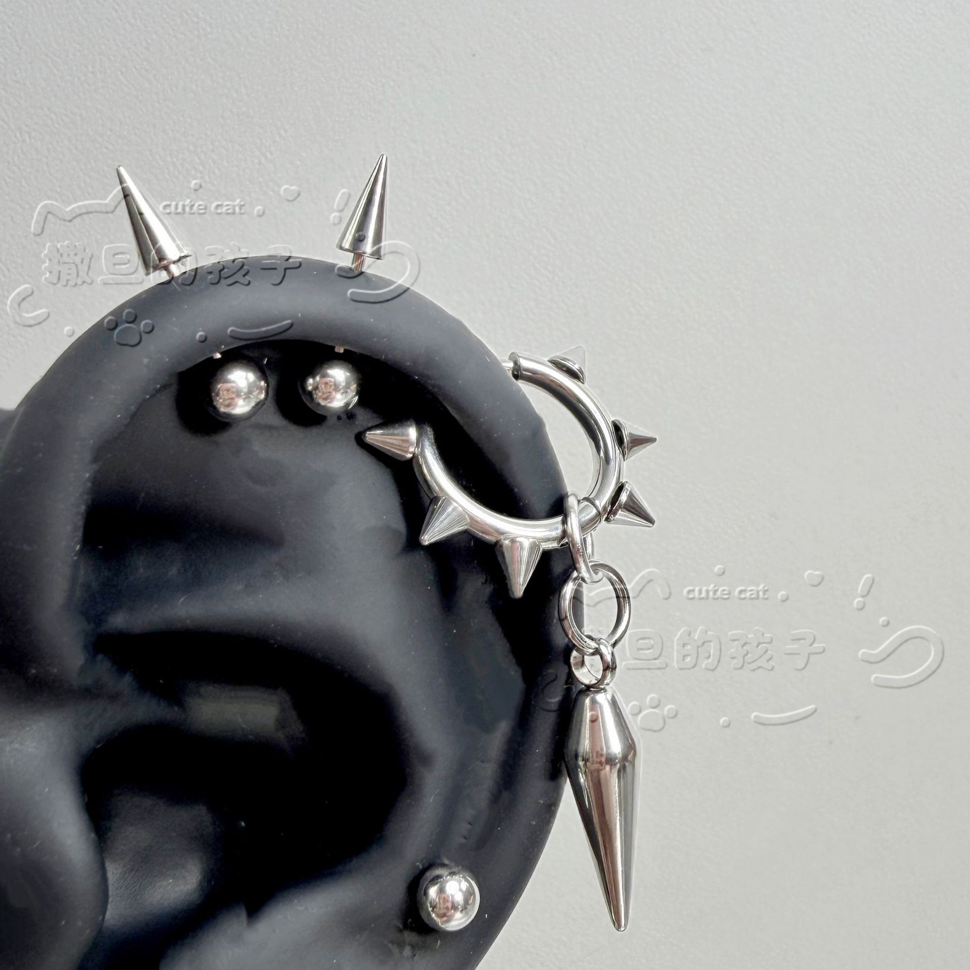 Satan's Child Heart Devil Ear Studs 3mm Ball 316L Surgical Steel Non-Fading Punk Earrings - Image 3
