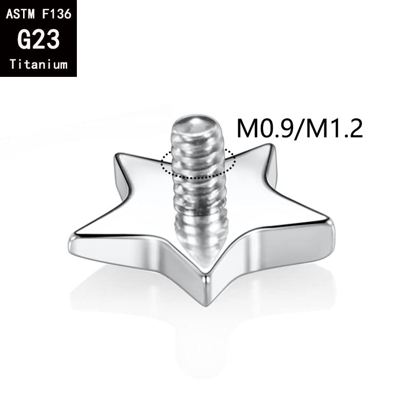 G23 Titanium Moon Stars Love Lightning Cross Fine Polishing Externally Threaded Body Piercing Accessory - Image 3