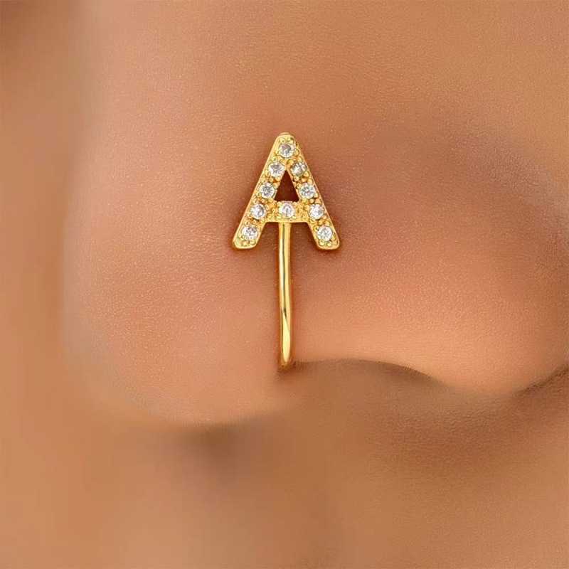 26 Letter Initial Micro-Set CZ Nose Clip Fake Nose Ring No-Pierce Nose Jewelry Fashion Accessory - Image 4