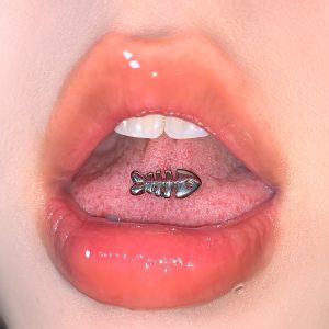 Q-Version Fish Bone Tongue Piercing - Cute Trendy Titanium Steel External Thread Tongue Barbell - European American Style Unique Niche Body Piercing Jewelry - Wholesale