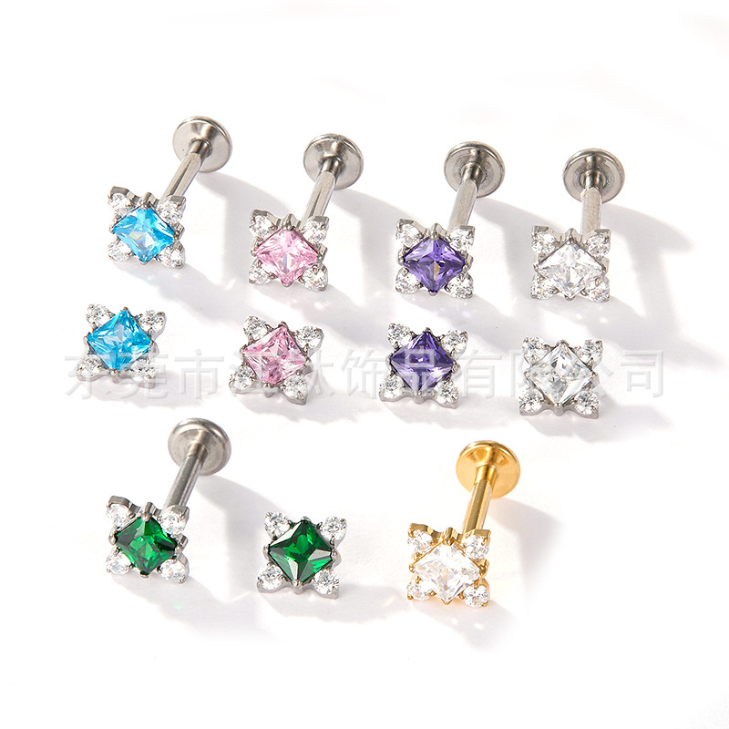 G23 Titanium Ear Bone Nail Square Inlaid Zircon Stud - ASTM F136 Cartilage Earring for Women Men - Image 2