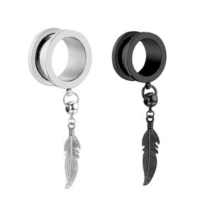 Black 25mm External Thread Leaf Pendant Ear Expander Plug 316L Surgical Steel Body Piercing Jewelry