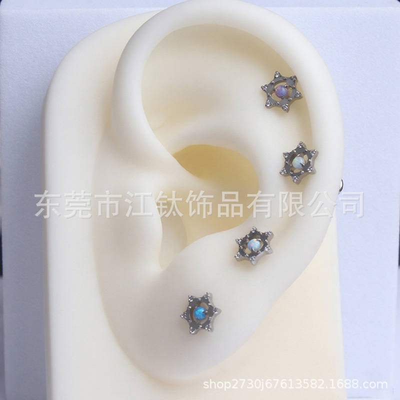 G23 Titanium Opal Sunflower Cartilage Earring Labret Stud for Helix Tragus Body Piercing Jewelry - Image 3