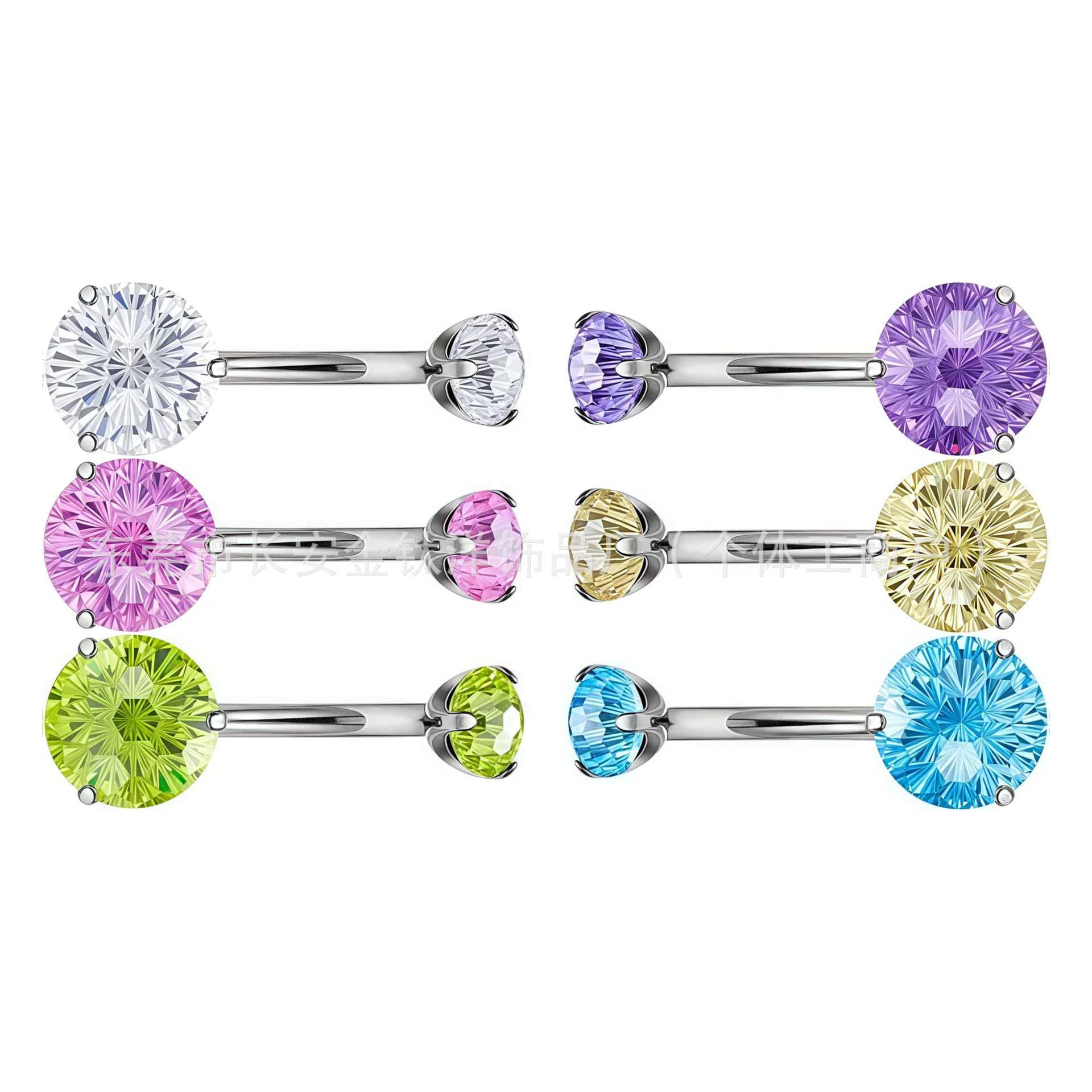 F136 Titanium Internal Thread Fireworks Zircon Double-Ended Curved Rod Navel Ring - G23 Titanium Alloy Belly Piercing Jewelry - Image 2
