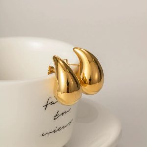 18K Gold Hollow Melon Seed Drop Earrings Stainless Steel Vacuum Plating Fashion Earrings for Women