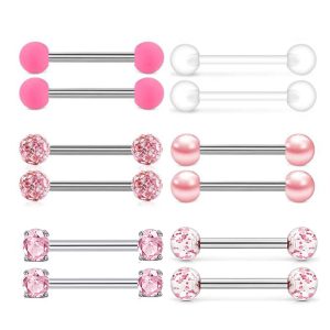 Cross-border Hot-selling European American Fashion Stainless Steel Zircon Crown Breast Ring Trendy Body Piercing Jewelry with Rod