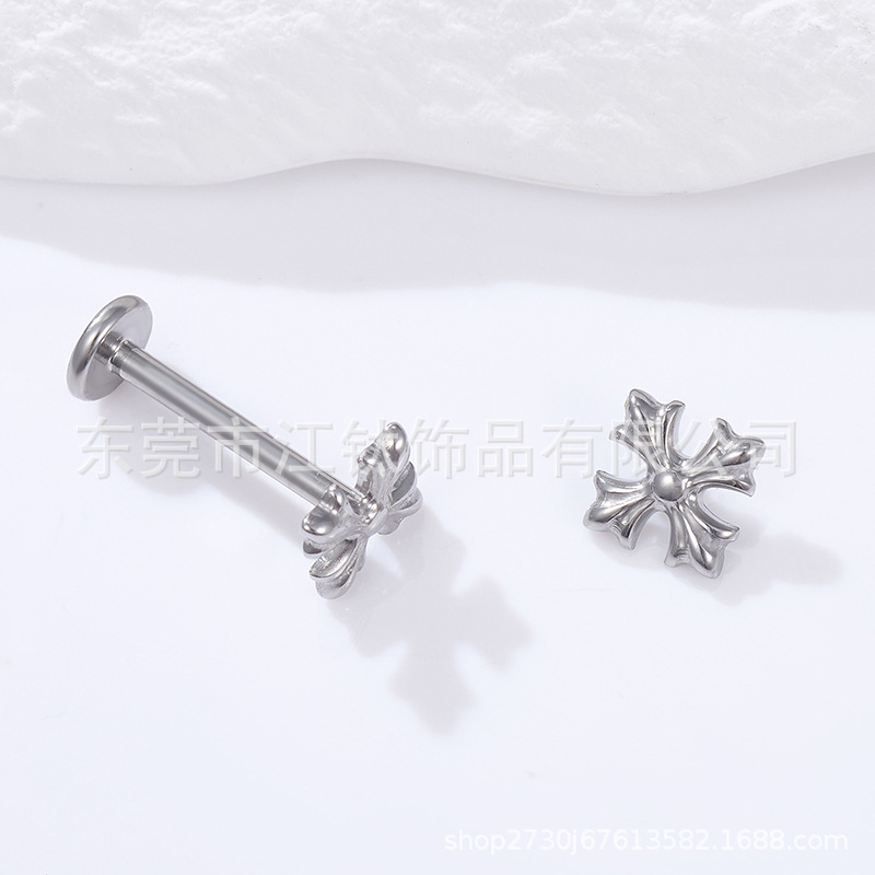 G23 Titanium Cross Earring Stud - ASTM F136 Alloy Flat Back Cartilage Ear Bone Stud - Image 2