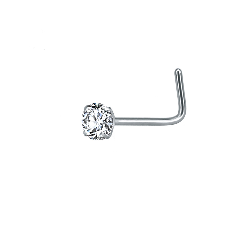 Mixed Color Cubic Zirconia Geometric Nose Stud 316L Surgical Steel Right Angle Nose Ring for Women - Image 5