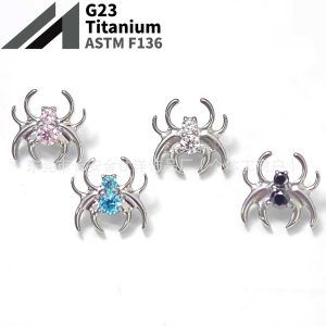 F136 Titanium Spider Inlaid 5A Zircon Marquise Stud Earrings Ear Bone Studs G23 Titanium Alloy Piercing Jewelry Cochlear Studs