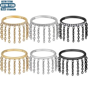 F136 Titanium Alloy Chain Nose Ring Diamond Septum Ring Tragus Tassel Earrings