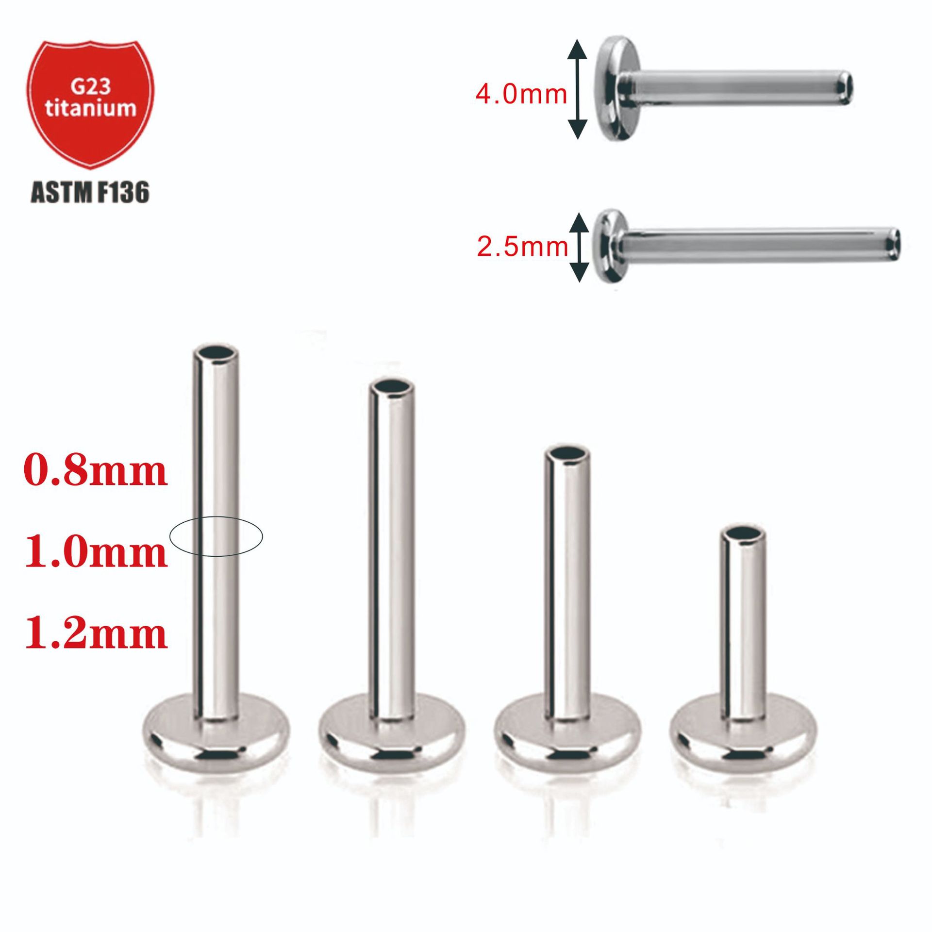 F136 Titanium Flat Bottom Labret Stud Lip Piercing Jewelry Small Base G23 Titanium Alloy 16G 11mm - Image 2