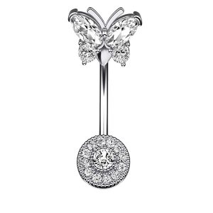 Amazon New Copper Inlaid Zircon Butterfly Navel Ring Stainless Steel Piercing Belly Button Jewelry
