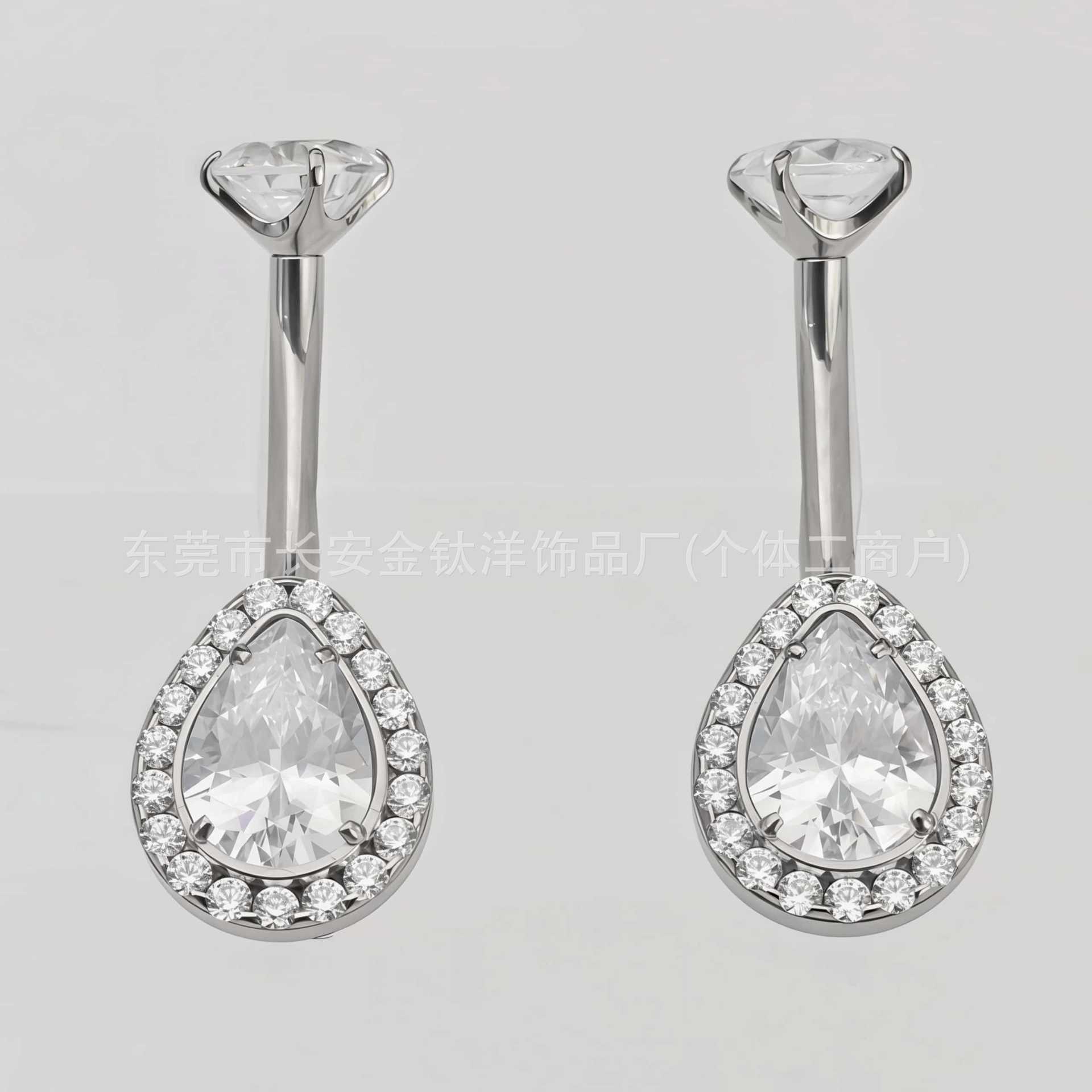 F136 Titanium Internal Thread Water Drop Full Diamond Zircon Navel Piercing Ring G23 Titanium Alloy Body Jewelry - Image 3