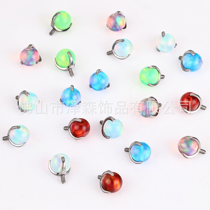 Zesen F136 Titanium Alloy Aurora Opal Lip Labret Stud Piercing Jewelry 5mm 1.2 Thread - Image 3