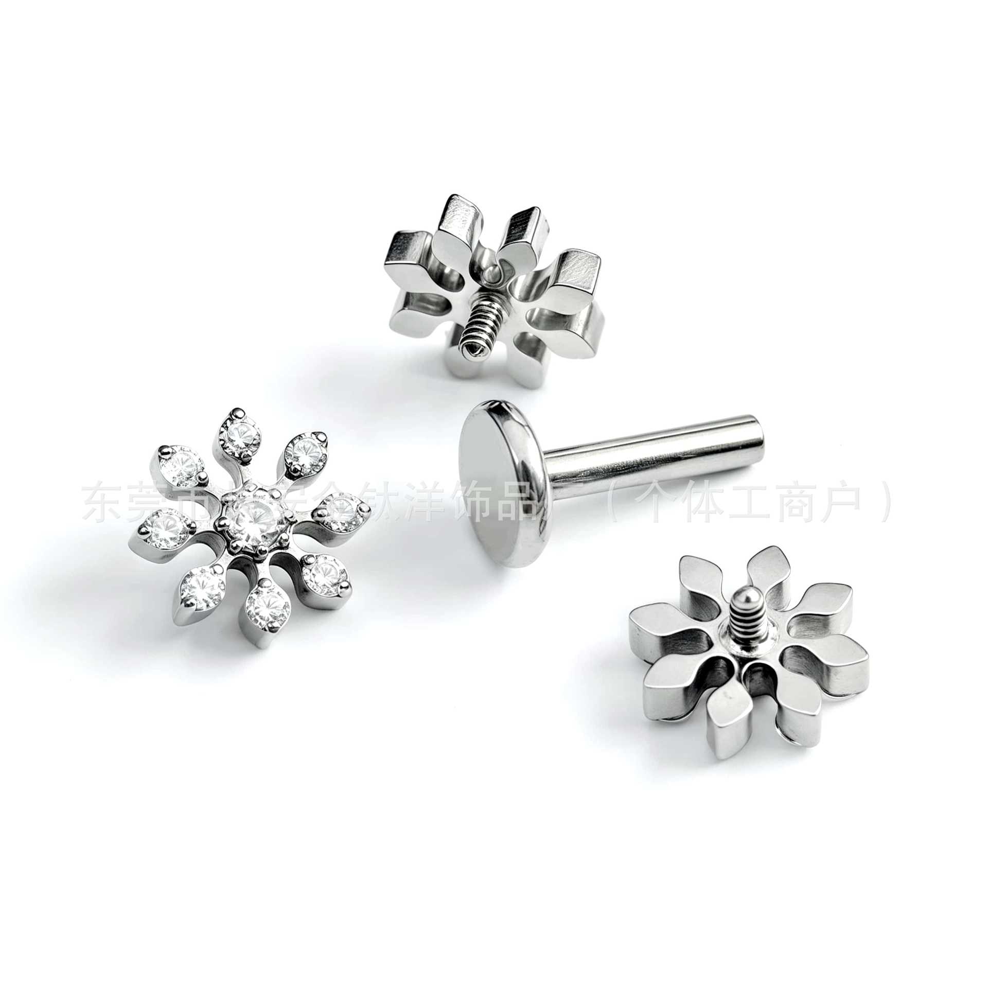 F136 Titanium Eight-Leaf Full Diamond Snowflake Zircon Labret Stud Ear Cartilage Piercing Jewelry Flat Back Earrings - Image 2