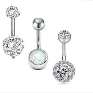 Europe-US Hot New Rose Gold Belly Button Ring Set: 3-Piece Gem Zircon Umbilical Piercing Jewelry