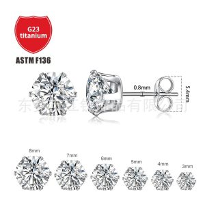 F136 Titanium Earrings 5A Round Zircon Butterfly Buckle Ear Bone Nail Simple G23 Titanium Alloy Body Piercing Jewelry