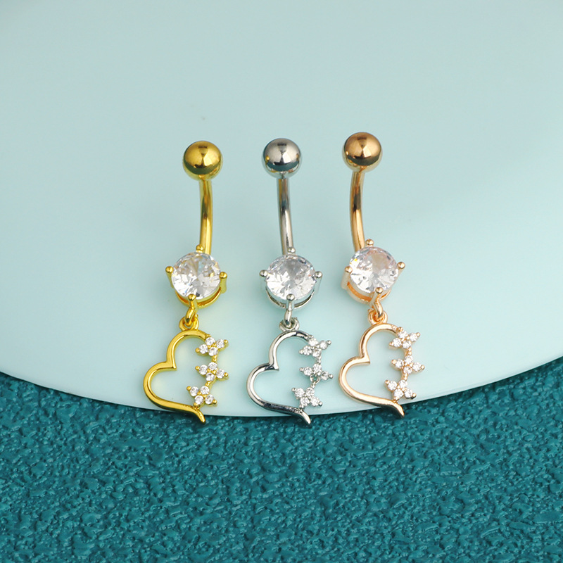 Zircon Flower Belly Button Ring Rose Gold Stainless Steel Body Jewelry - Image 4