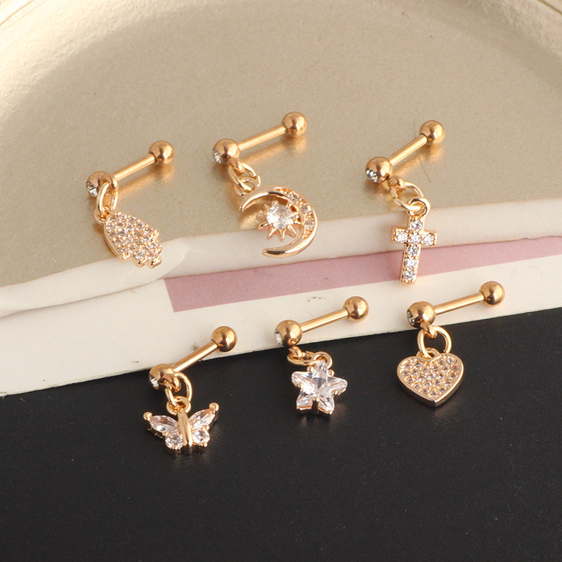 Cross Stainless Steel Zircon Earring Studs with CZ Round Cake Ear Bone Nails for Women 18K Gold Plated - Image 3