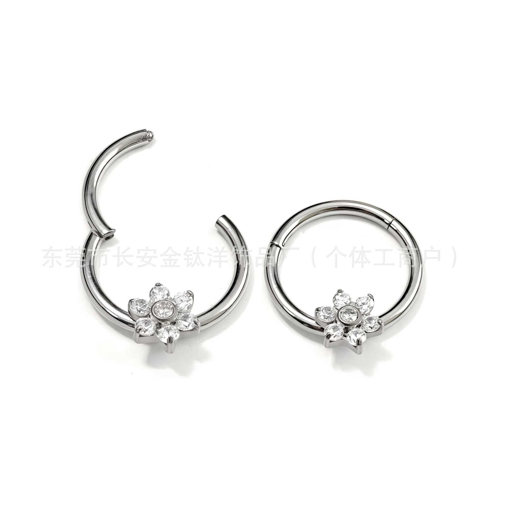 F136 Titanium Seven Diamond Flower Zircon Seamless Open Ring Nose Septum Ring Ear Bone Ring G23 Titanium Alloy Piercing Jewelry 1.2x10mm - Image 4