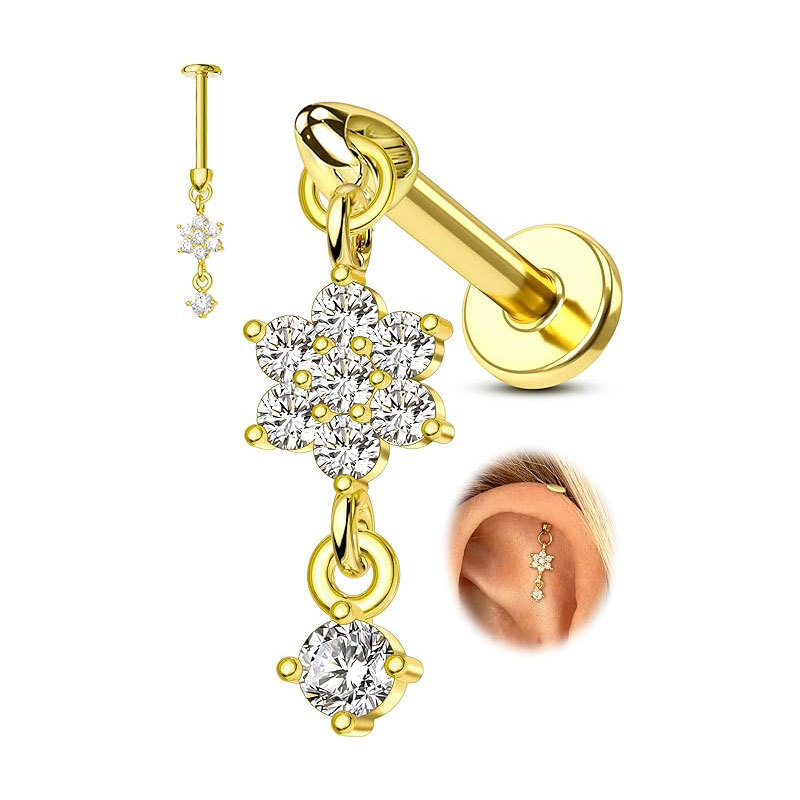 Custom Flower-Shaped Water Drop Zircon Earrings Ear Bone Studs 16g Stainless Steel Piercing Jewelry - Image 2