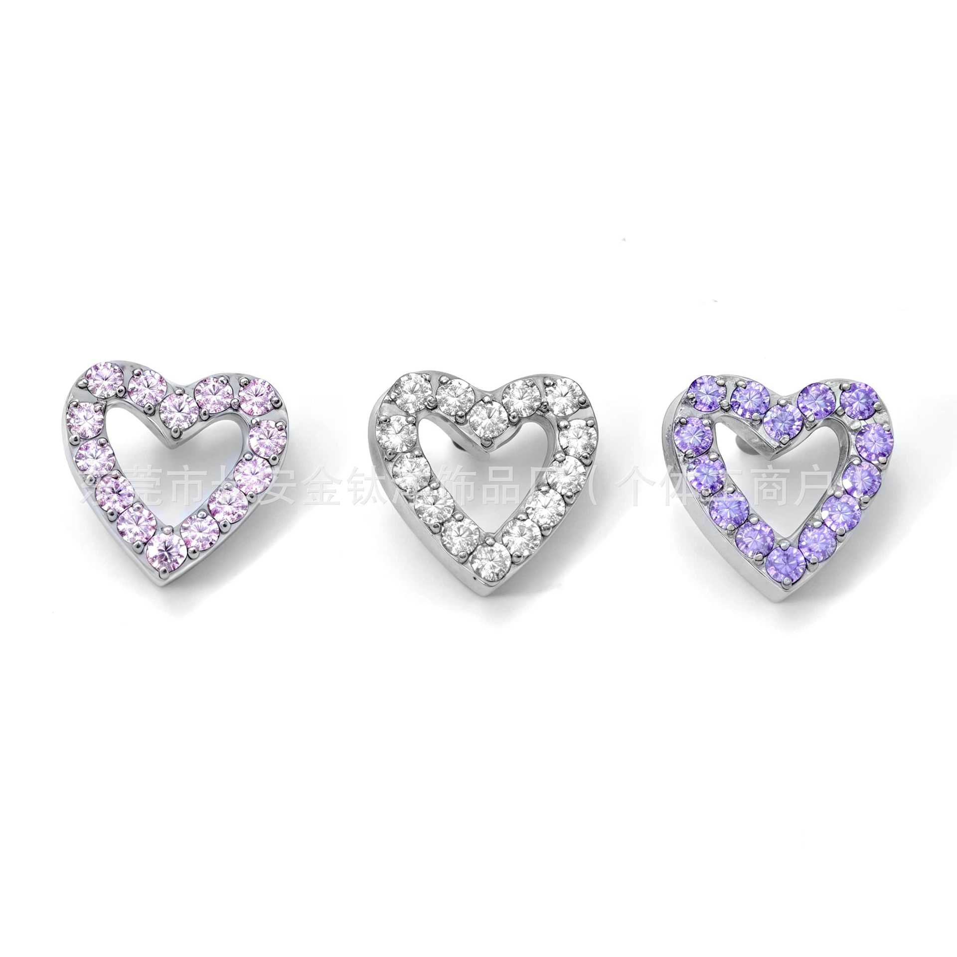 F136 Titanium Internal Thread Full Diamond Heart Earrings Lip Nails Nose Nails Ear Bone Nails G23 Titanium Alloy Body Piercing Jewelry - Image 3