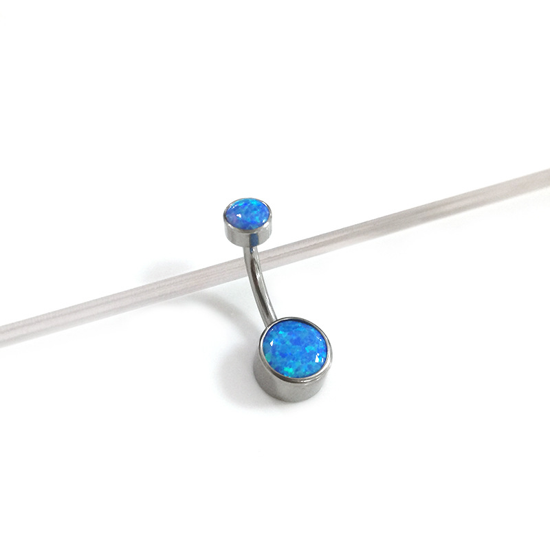 G23 Titanium Opal Belly Button Ring Curved Navel Jewelry Internally Threaded - Image 4