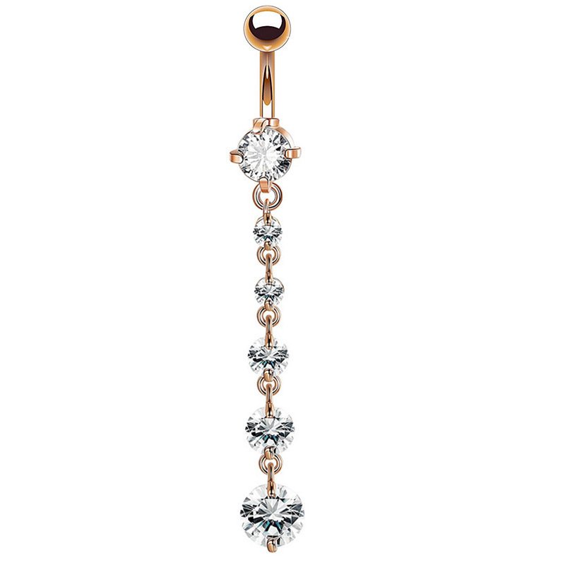 Rose Gold Cubic Zirconia Navel Ring 6 Gem Belly Button Ring 316L Stainless Steel Piercing Jewelry - Image 2