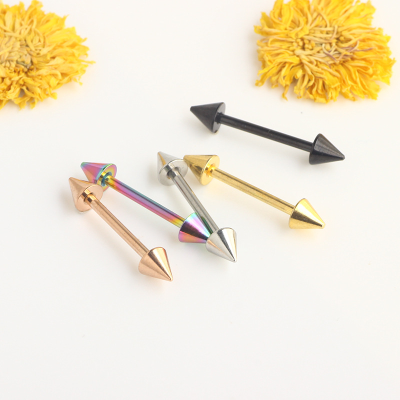 Heart Shape Rose Gold 18K Plated Stainless Steel Tongue Barbell Spike Cone Body Piercing Jewelry for Men Women - Image 3