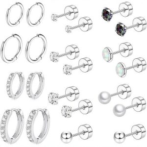 New 22-Piece Best-Selling Stainless Steel Round CZ Earring Set - Versatile Geometric Earrings for Men and Women