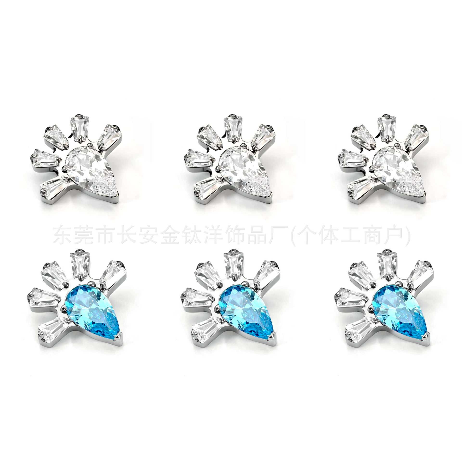 F136 Titanium Water Drop Flower Zircon Lip Stud Ear Bone Stud G23 Titanium Alloy Body Piercing Jewelry - Image 5