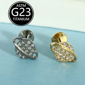 F136 Titanium Lip Stud Zircon Planet Earrings G23 Internal Thread Lip Piercing Jewelry Sold Individually