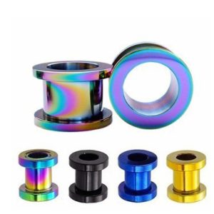 10mm Colored Pulley Ear Expander, Stainless Steel/Titanium Steel Ear Piercing Jewelry, Hollow Taper Earrings
