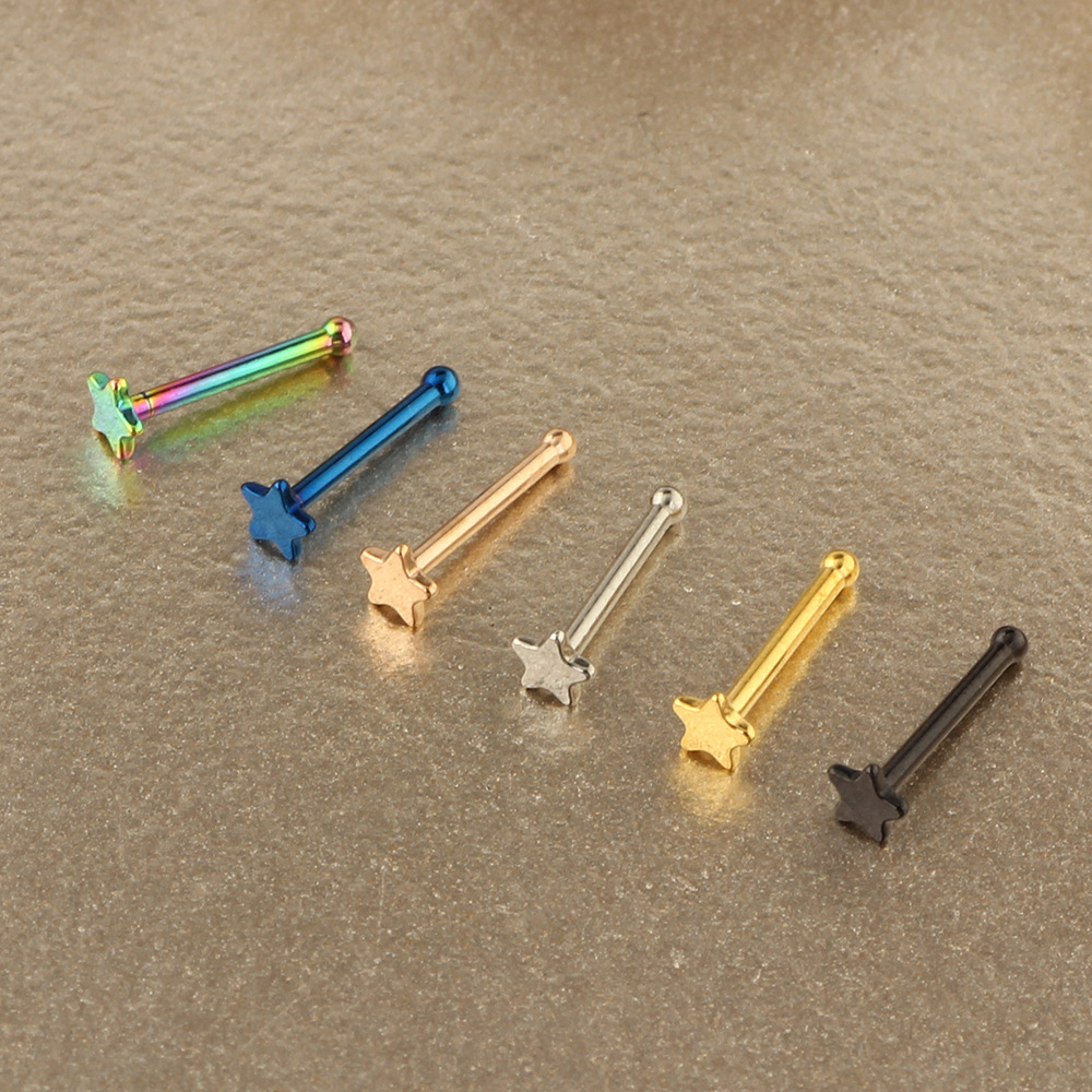 Stainless Steel Nose Nail with Five-Point Star Gem CZ Nose Stud Curved Barbell Lip Eyebrow Piercing Jewelry Wholesale - Image 2